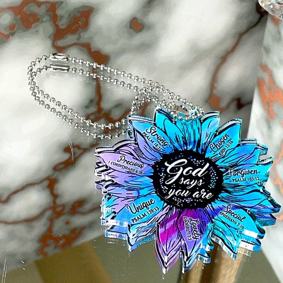 4pc Turquoise GOD SAYS YOU ARE bundle with pendant, keychain, glass and pouch - Picture 3 of 6